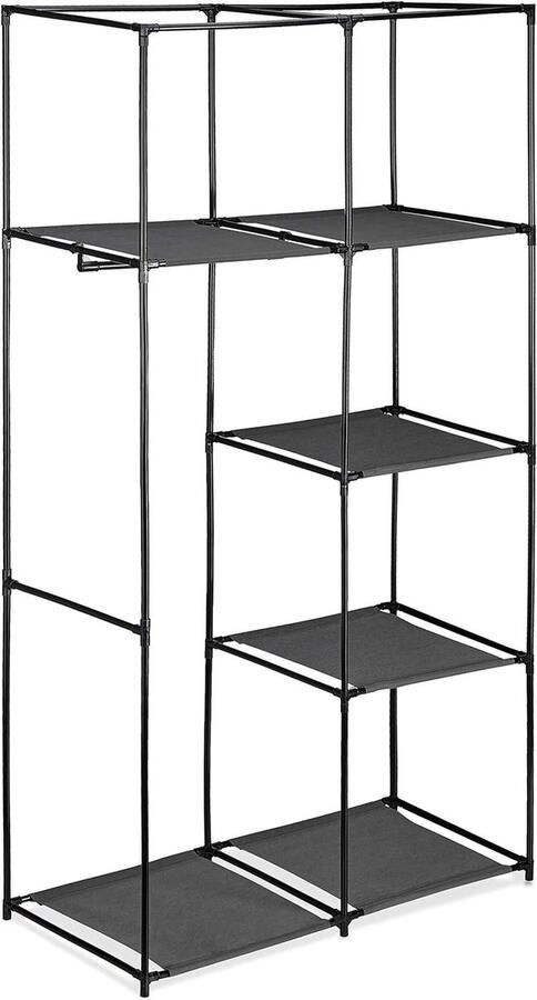Stoffen kast met 6 vakken & roede HBD: 174x90x45 cm Stevig opvouwbare kleerkast antracietkleur Kledingkast - Foto 2