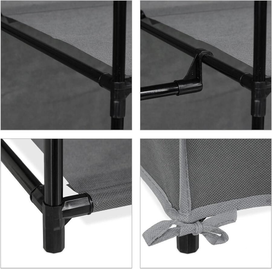 Stoffen kast met 6 vakken & roede HBD: 174x90x45 cm Stevig opvouwbare kleerkast antracietkleur Kledingkast
