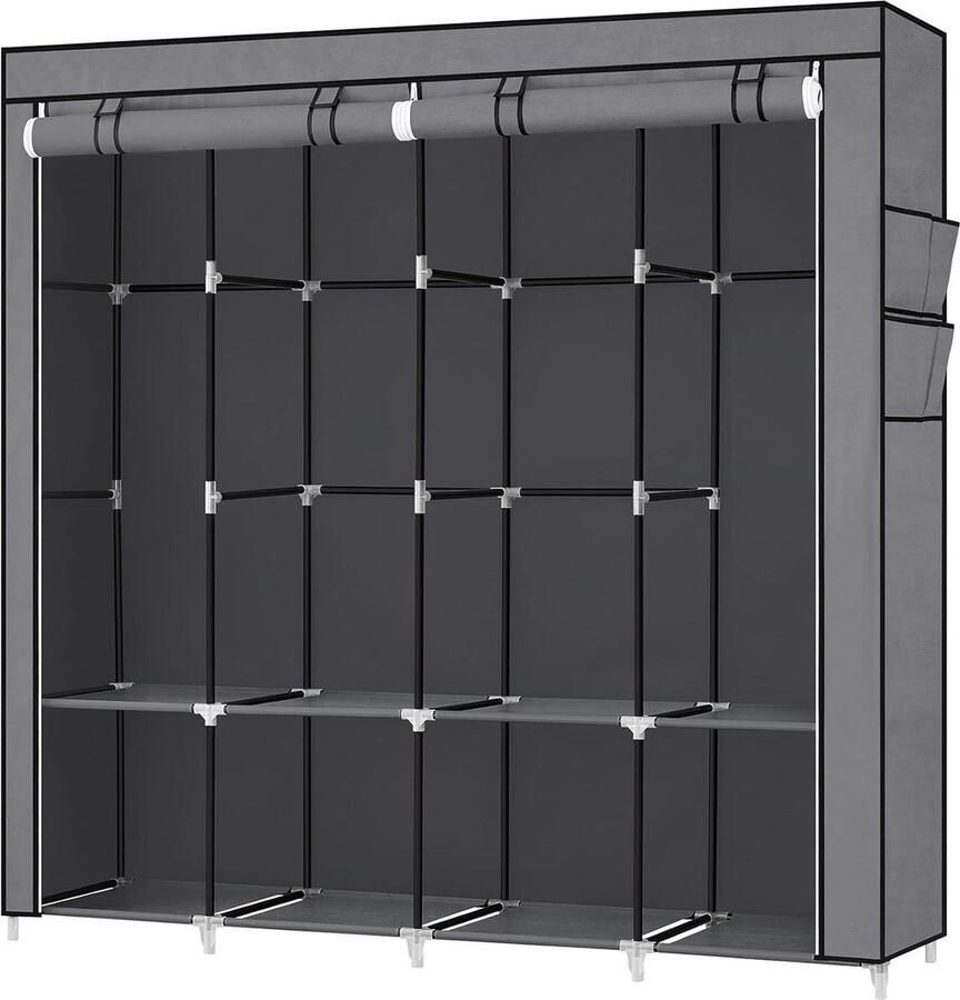 Stoffen kledingkast 45 x 170 x 167 cm 4 hangvakken grijs veel ruimte voor slaapkamer en woonkamer kledingkast