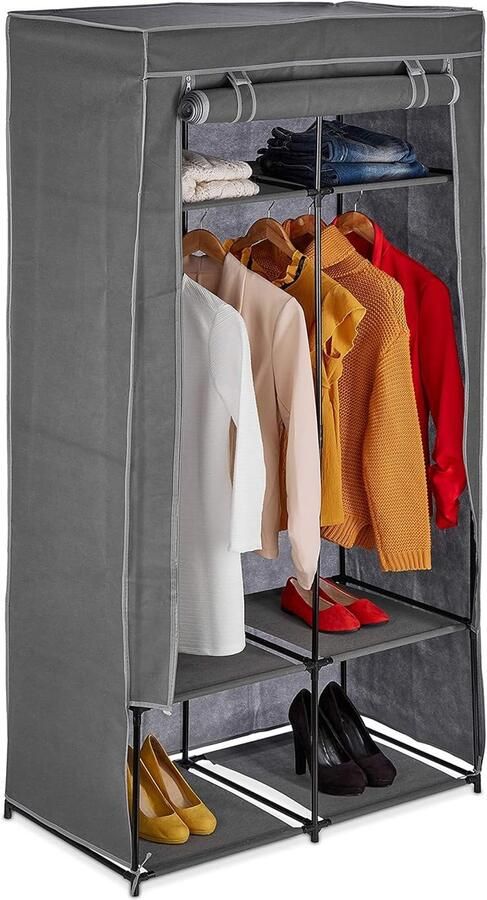 Grote stoffen kledingkast met hoes veelzijdig en praktisch antraciet