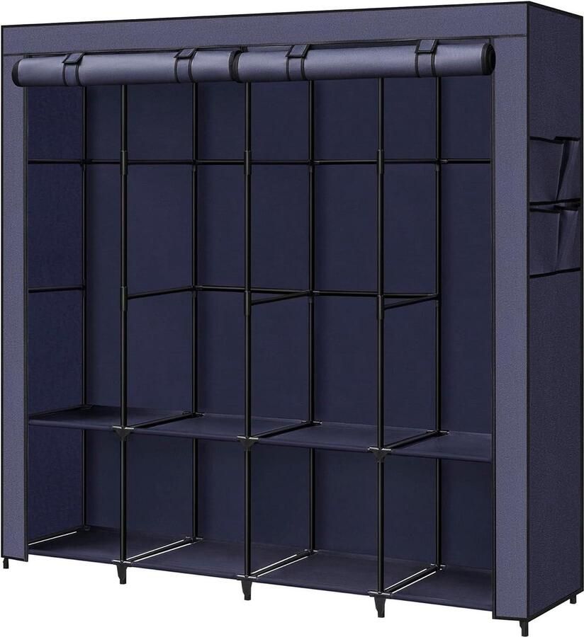 Stoffen kledingkast met hangvakken en planken 45 x 170 x 167 cm donkerblauw Ruime opbergkast voor slaapkamer en woonkamer kledingkast