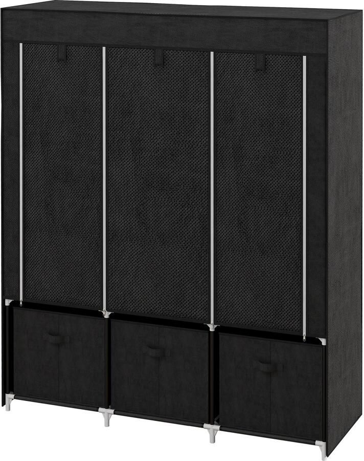 Stoffen Kledingkast met Stof- Opvouwbare Kast inclusief 3 Laden 125x43x162 5 cm Zwart