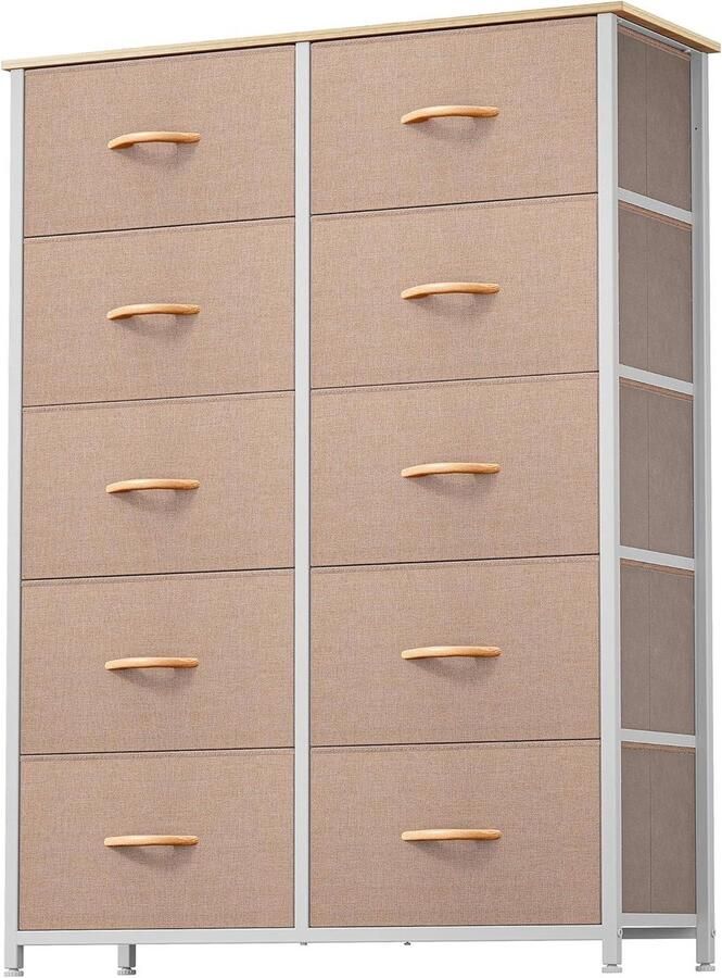 Stoffen Ladekast met 10 Laden Stevig en Ruim Crèmewit Staal