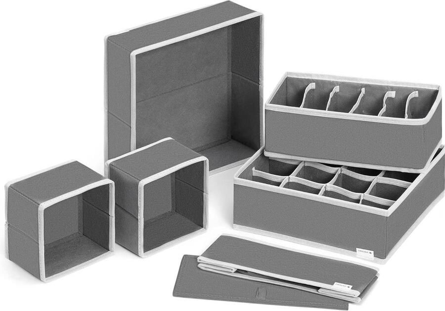 Stoffen opbergbox kledingkast Set 6 Ladeverdeler ondergoed sokken Grijs