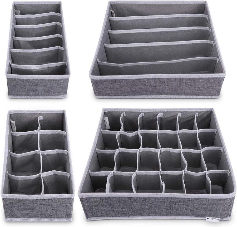Stoffen opbergbox voor kledingkast Set van 4 Ladeverdeler voor ondergoed Grijs
