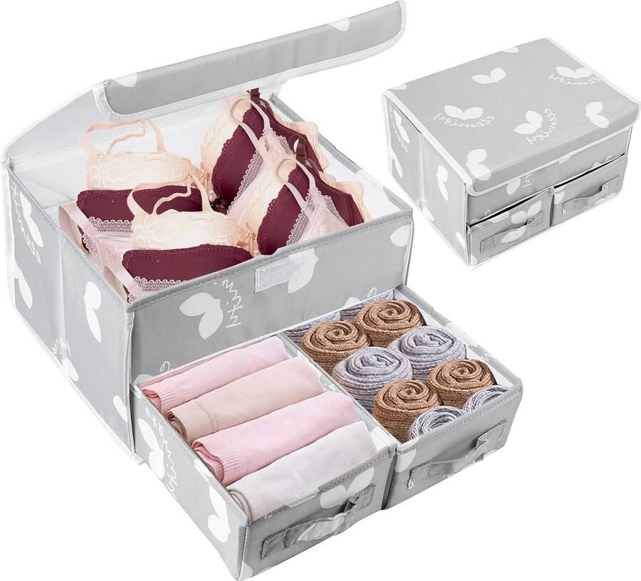 Stoffen opbergdoos 2-laags organizer onder kleding Opvouwbaar met deksel Geschikt voor ondergoed sokken lingerie slipjes stropdassen