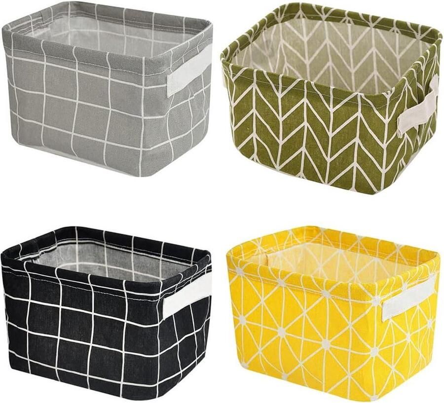 Stoffen Opbergmand Waterdicht Geschikt voor Organizing 4 stuks Beige Katoen Linnen 25x25x25 cm