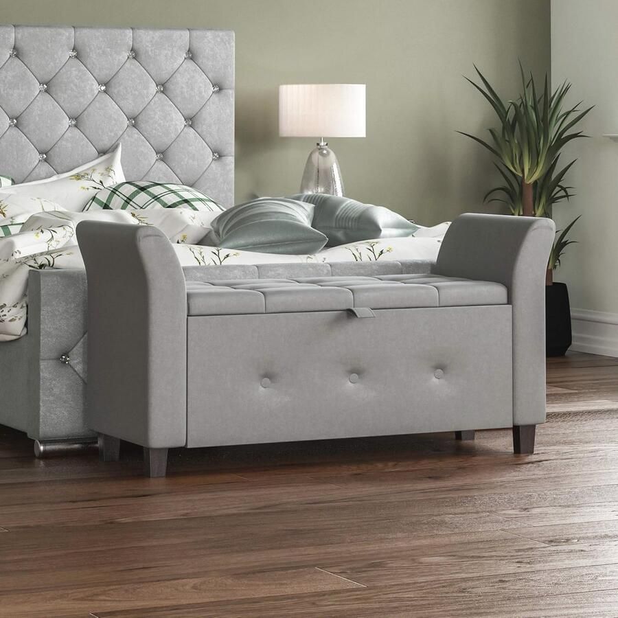 Stoffen Opbergpoef in Lichtgrijs Multifunctionele Kist voor Zitting en Speelgoed