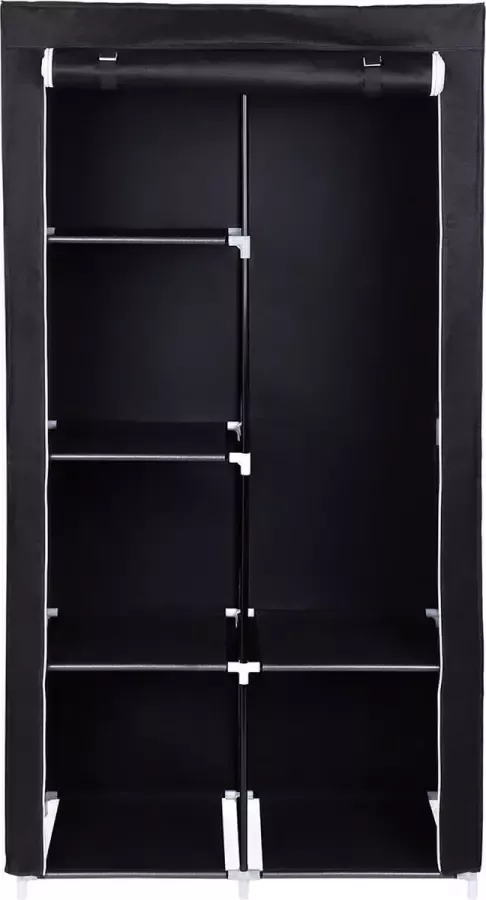 SONGMICS Stoffenkast garderobe 2 kledingrails 6 legplanken montagemogelijkheden 88 x 45 x 168 cm voor slaapkamer kleedkamer zwart RYG84H