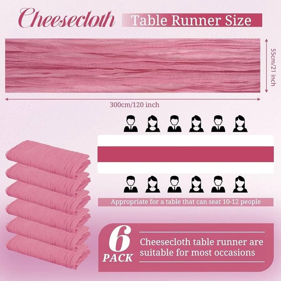 Stoffige roze kaasdoek tafelloper Boho stijl set van 6 50 x 300 cm polyester