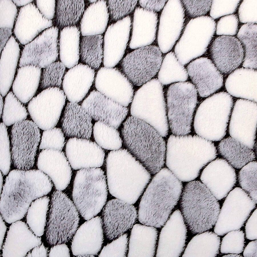 STONE grijs witte microvezel fleece deken 200x200 cm groot donzige zachte plaid voor bank