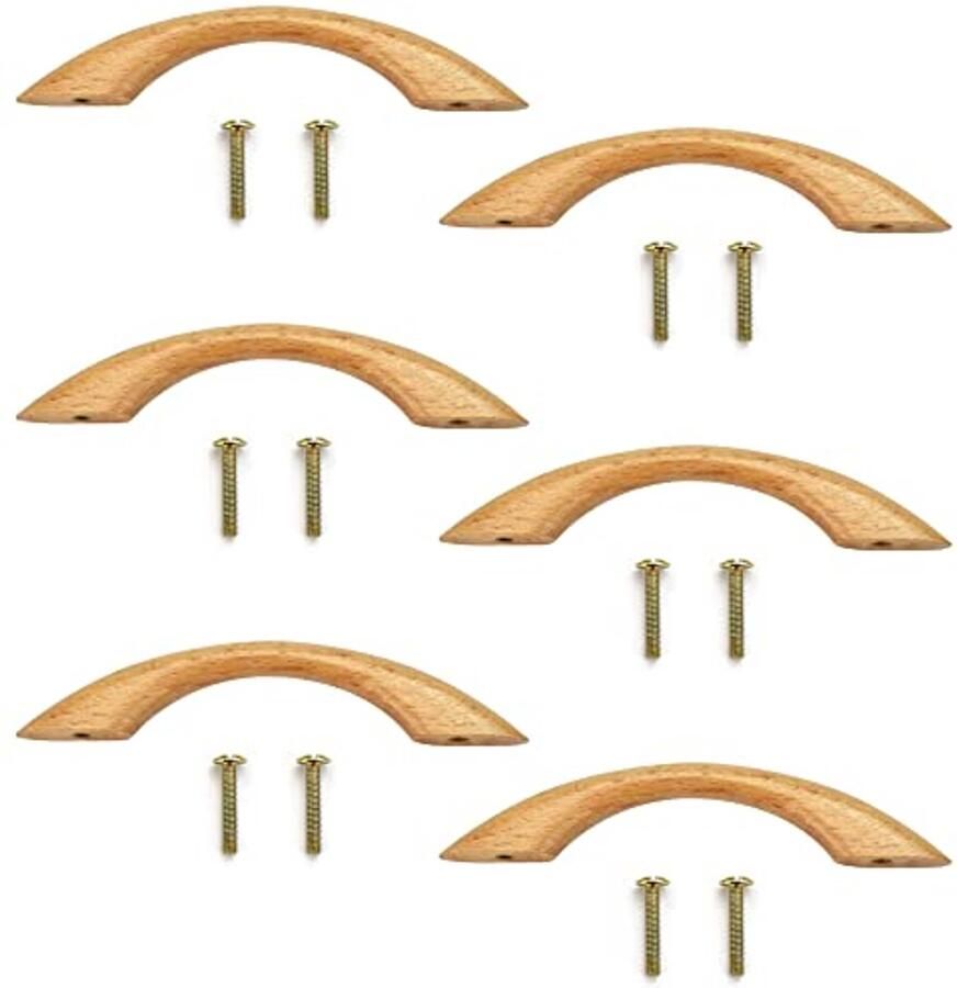 Stootgreep Hout 6 Stuks Meubelgrepen 96 mm Natuurlijke Houten Handgrepen voor Kasten en Lades