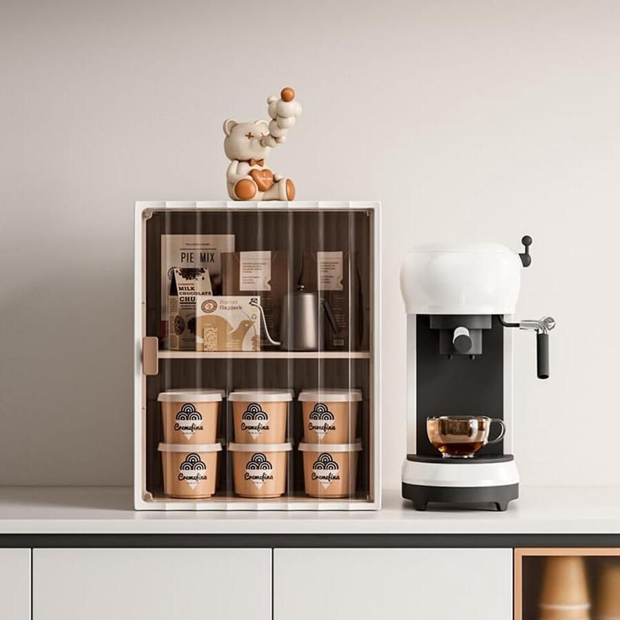 Storage Box Multifunctionele Plastic Opbergdoos met Deuren Keuken Organiser Badkamer Meubel Huishoudelijke en Opslag (Bruin)