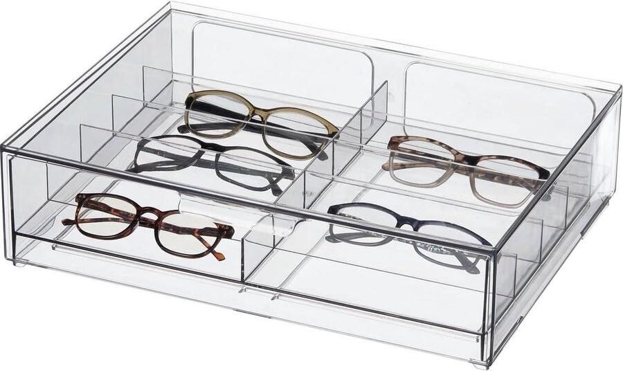 Storage Box with Drawers 2 Drawer Glasses Organizer for Sunglasses and Reading Glasses Transparent