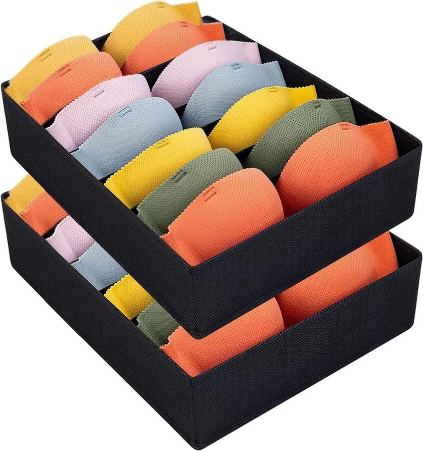 Storage Boxes 2 Pcs with 7 Cells Drawer Organizer for Underwear and Bras Folding Drawer Dividers for Home Dorm Wardrobe