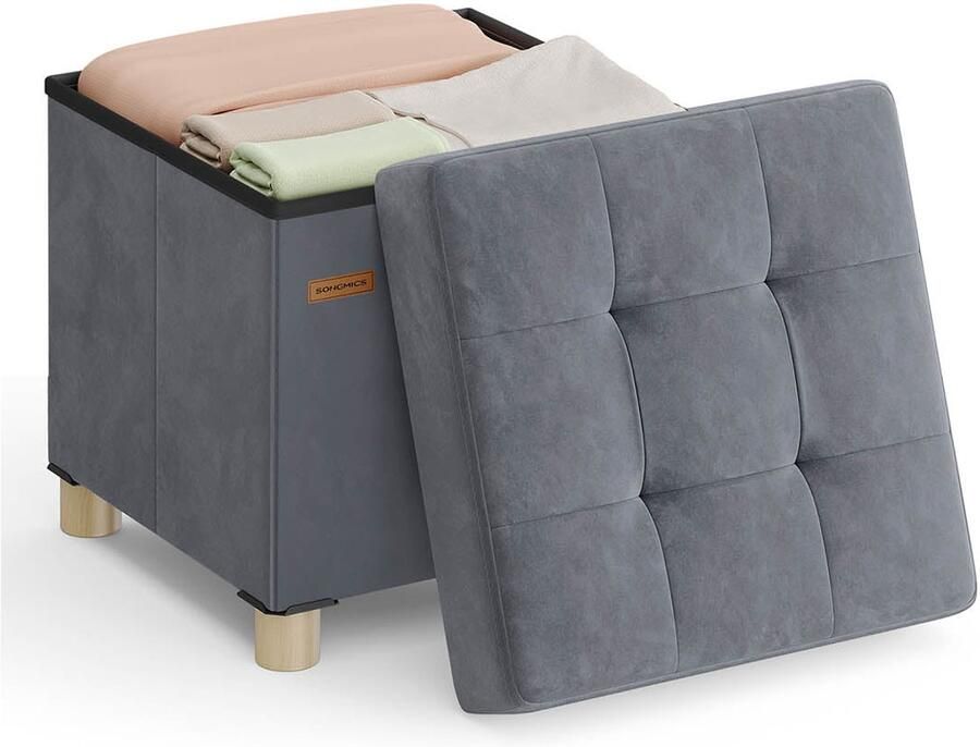 Storage Footstool Velvet Ottoman Seating with Storage 37L Capacity 38x38x40cm Grey
