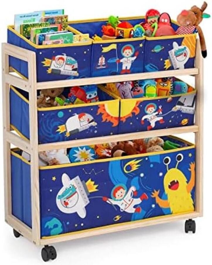 Storage Organizer 3-Tier Houten Kinderen Opbergrek met Wielen 6 Afneembare Opbergbakken Extra Grote Capaciteit Boekenplank Boekenkast Display Stands Plank Multi Kast voor Boeken