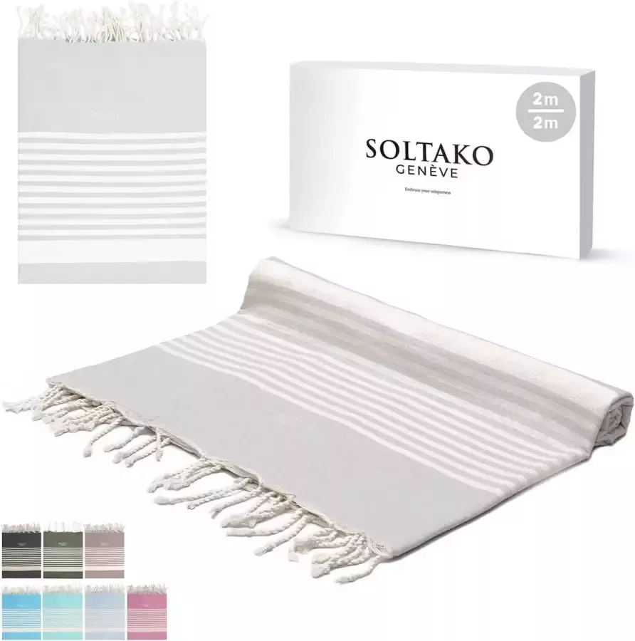 SOLTAKO Strandlaken 200 x 200 cm dunne sprei bank bedsprei met franjes fauteuilovertrek fouta strandhanddoek picknickdeken voor dames en heren licht (pastelgrijs)