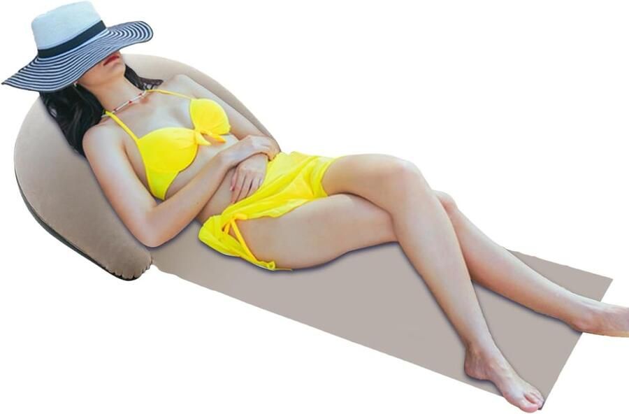 Strandmat met opblaasbaar kussen zandbestendige ligstoel opvouwbaar ontspanningsmatras voor familie vrienden zonnebaden en bruinen (160 x 70 cm)