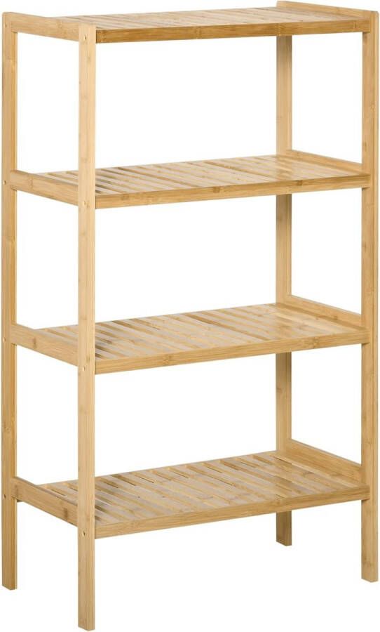 Strandplank Boekenkast 4-Tier Bamboe Rekken Kantoor Rekken Opbergrek Archiefrek Keuken Plank voor Badkamer Keuken Woonkamer Slaapkamer Natuurlijke Bamboe 62 x 33 x 112 cm