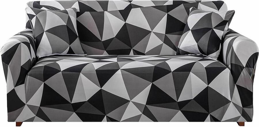 Stretch 1-delige bankhoes bedrukt patroon universele pasvorm stoel loveseat bankhoes zwarte driehoek