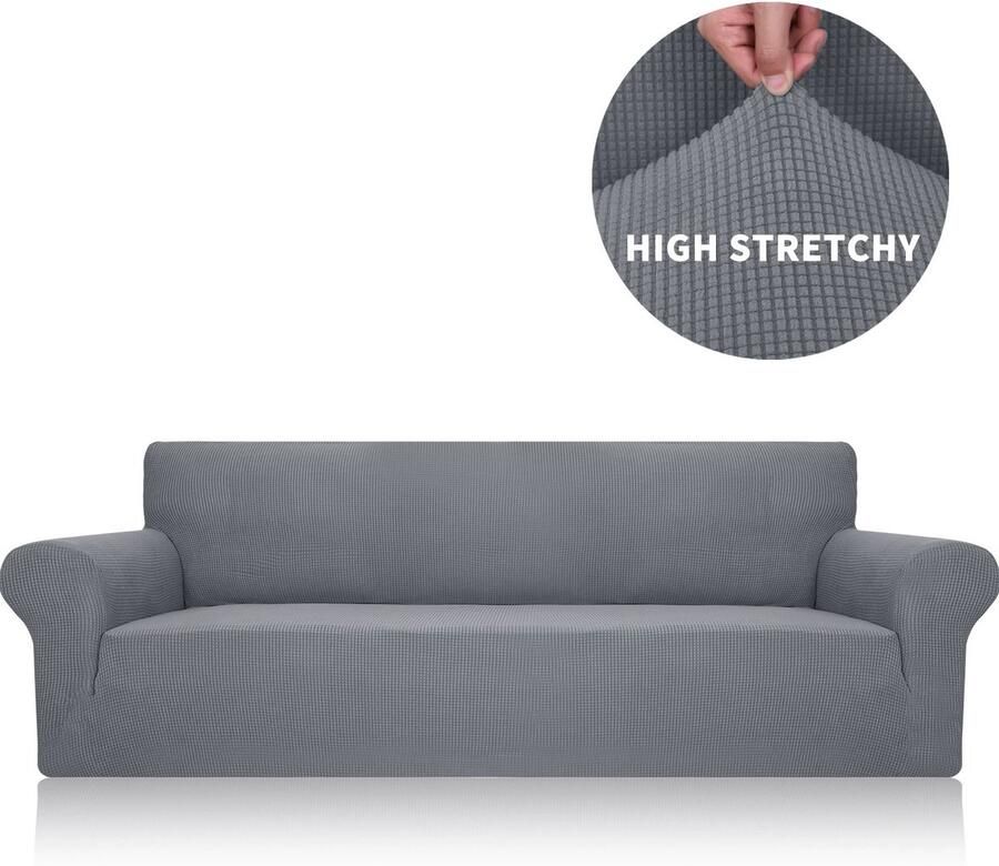 Stretch bankhoes 1 stuk bankhoes meubelbeschermer zacht met elastische onderkant geschikt voor kinderen polyester spandex jacquard stof kleine ruit (bank donkergrijs)