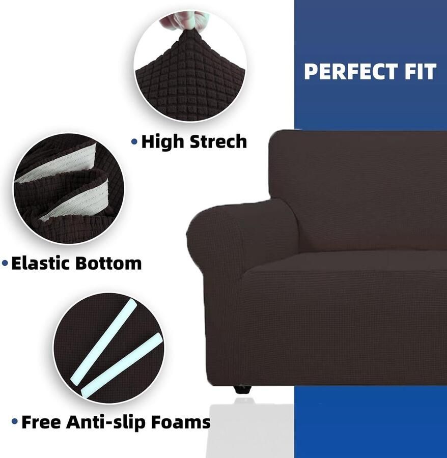 Stretch Bankhoes 1 Zit Elastische Bankhoezen Voor Woonkamer 1 Stuks Universele Rekbare Armsteun Sofahoes Met Anti-slip Schuim Krasbestendig Meubelhoes Voor Bank Koffie