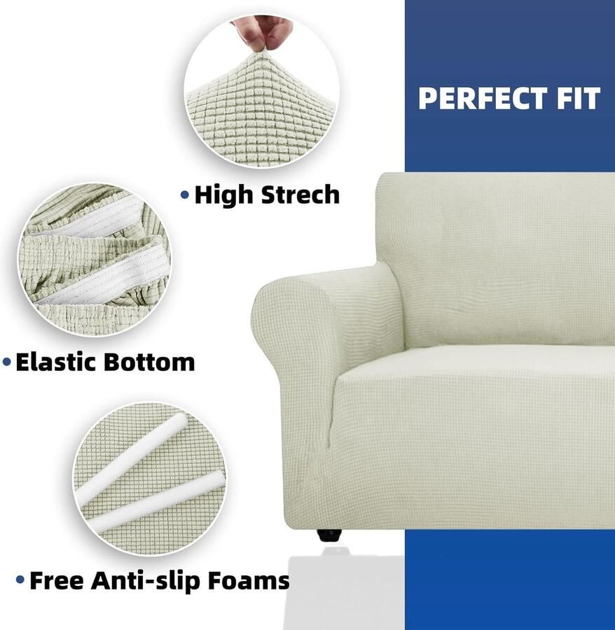 Stretch Bankhoes 1 Zit Elastische Bankhoezen Voor Woonkamer 1 Stuks Universele Rekbare Armsteun Sofahoes Met Anti-slip Schuim Krasbestendig Meubelhoes Voor Bank Natuurlijk Wit
