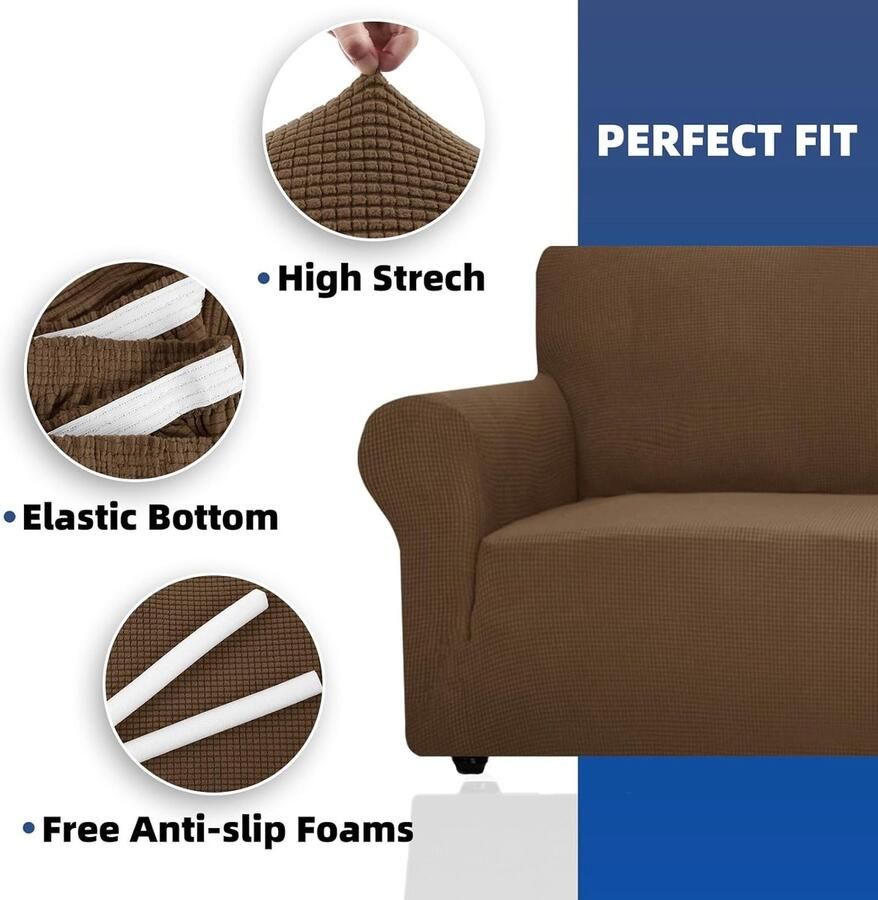 Stretch Bankhoes 2 Zits Elastische Bankhoezen Voor Woonkamer 1 Stuks Universele Rekbare Armsteun Sofahoes Met Anti-slip Schuim Krasbestendig Meubelhoes Voor Bank Bruin