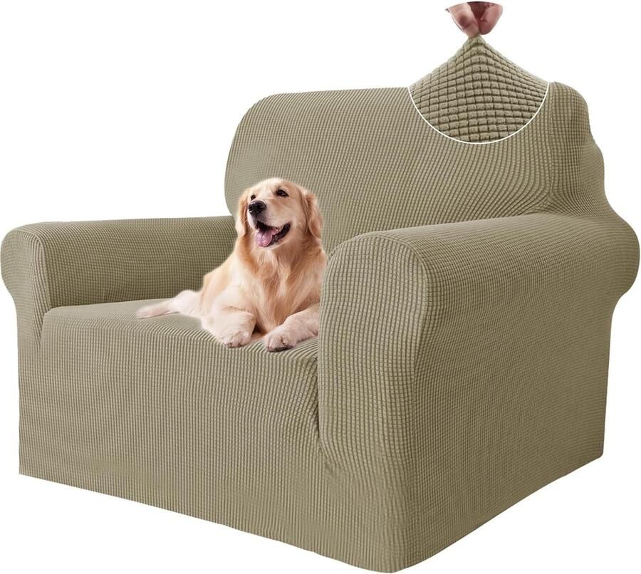 Stretch Bankhoes 1 Zit Elastische Bankhoezen Voor Woonkamer Universele Rekbare Armsteun Sofahoes Krasbestendig Meubelhoes Voor Bank Khaki