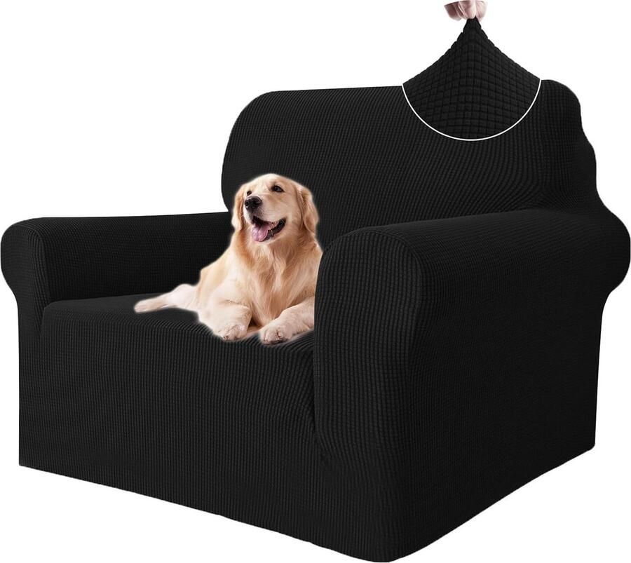 Stretch Bankhoes 1 Zit Elastische Bankhoezen Voor Woonkamer Universele Rekbare Armsteun Sofahoes Krasbestendig Meubelhoes Voor Bank Zwart