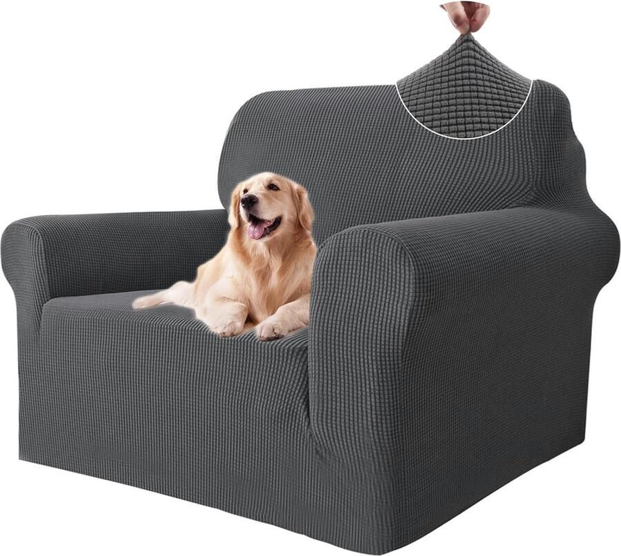 Stretch Bankhoes 1 Zit Elastische Bankhoezen Voor Woonkamer Universele Rekbare Armsteun Sofahoes Krasbestendig Meubelhoes Voor Bank Donkergrijs