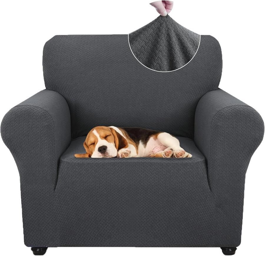 Stretch Bankhoes 1 Zit Universele Elastische Hoezen voor Woonkamer Krasbestendige Meubelhoes in Donkergrijs