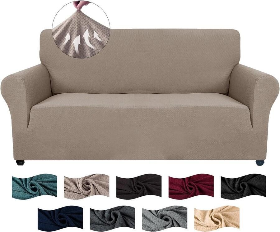 Stretch Bankhoes 2 Zits Elastische Bankhoezen Universele Rekbare Sofahoes Krasbestendig Meubelhoes Anti-Slip Geschikt Voor Honden En Katten Wasbare Khaki