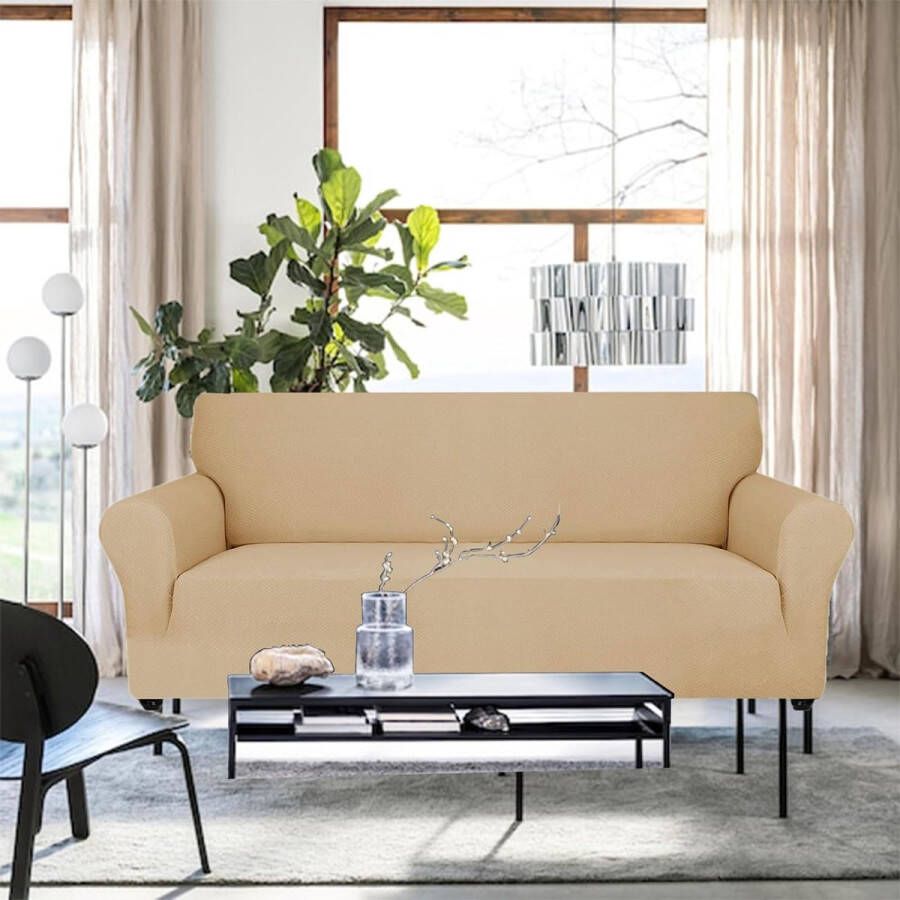 Stretch Bankhoes 2 Zits Elastische Bankhoezen Voor Woonkamer 1 Stuks Universele Rekbare Armsteun Sofahoes Met Anti-slip Schuim Krasbestendig Meubelhoes Voor Bank Beige