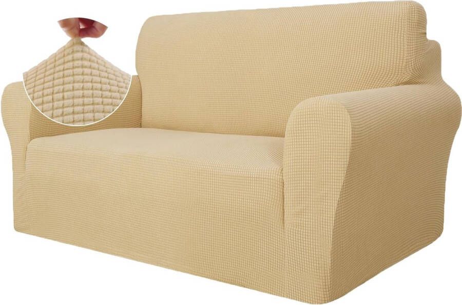 Stretch Bankhoes 2 Zits Elastische Bankhoezen Voor Woonkamer 1 Stuks Universele Rekbare Armsteun Sofahoes Met Anti-slip Schuim Krasbestendig Meubelhoes Voor Bank Beige