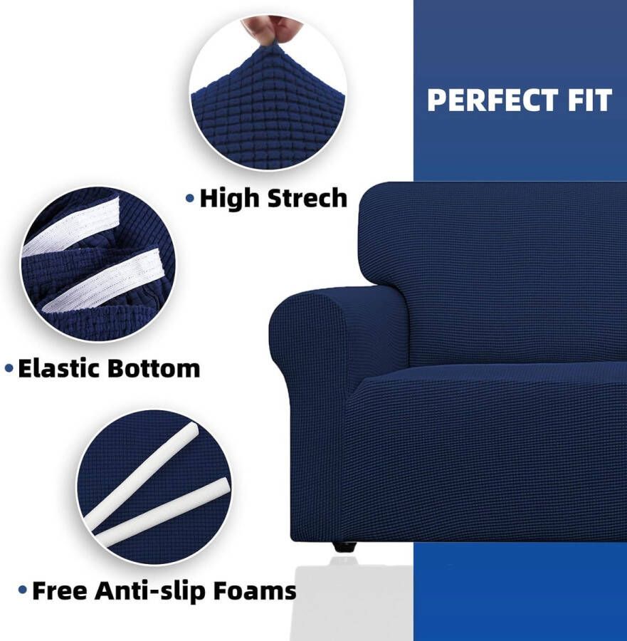 Stretch Bankhoes 2 Zits Elastische Bankhoezen Voor Woonkamer 1 Stuks Universele Rekbare Armsteun Sofahoes Met Anti-slip Schuim Krasbestendig Meubelhoes Voor Bank Blauw