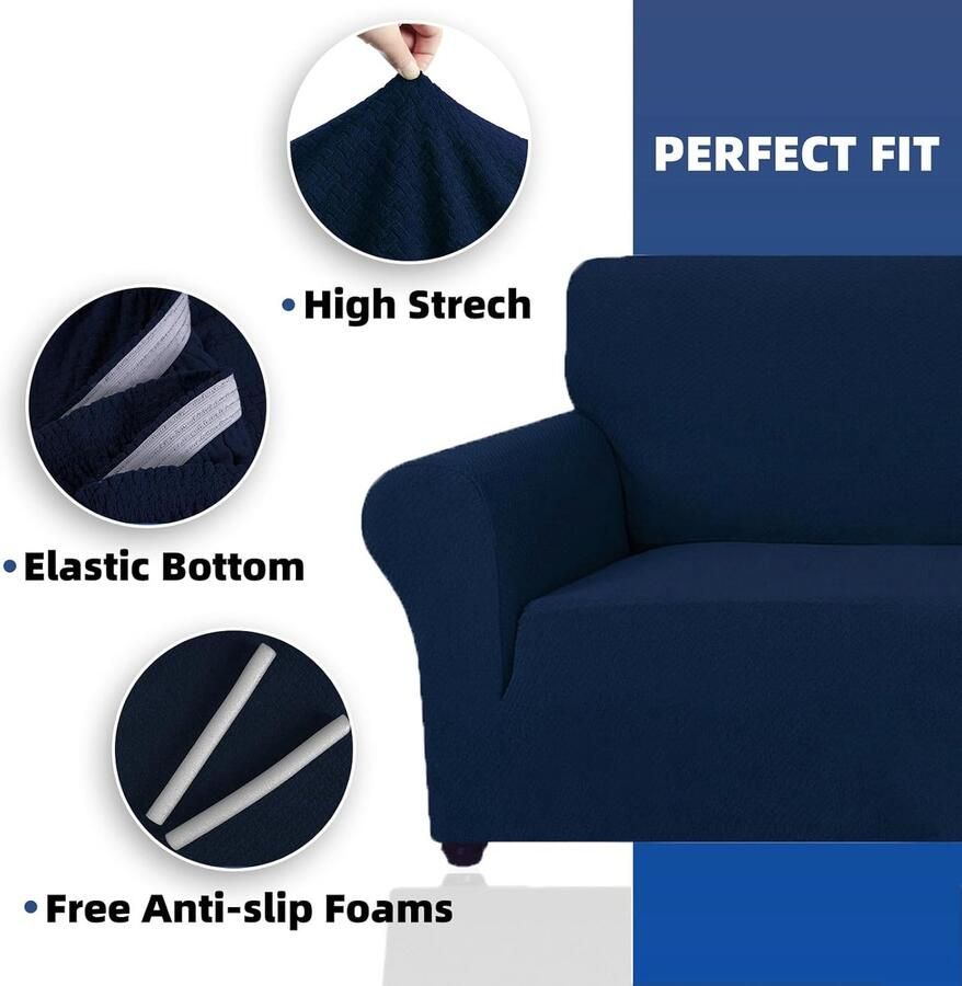 Stretch Bankhoes 2 Zits Elastische Bankhoezen Voor Woonkamer 1 Stuks Universele Rekbare Armsteun Sofahoes Met Anti-slip Schuim Krasbestendig Meubelhoes Voor Bank Blauw