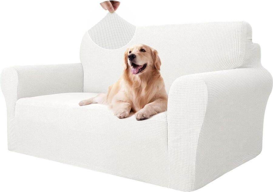 Stretch Bankhoes 2 Zits Elastische Bankhoezen Voor Woonkamer Universele Rekbare Armsteun Sofahoes Krasbestendig Meubelhoes Voor Bank Wit