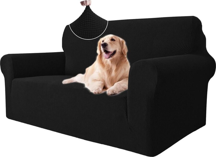 Stretch Bankhoes 2 Zits Elastische Bankhoezen Voor Woonkamer Universele Rekbare Armsteun Sofahoes Krasbestendig Meubelhoes Voor Bank Zwart