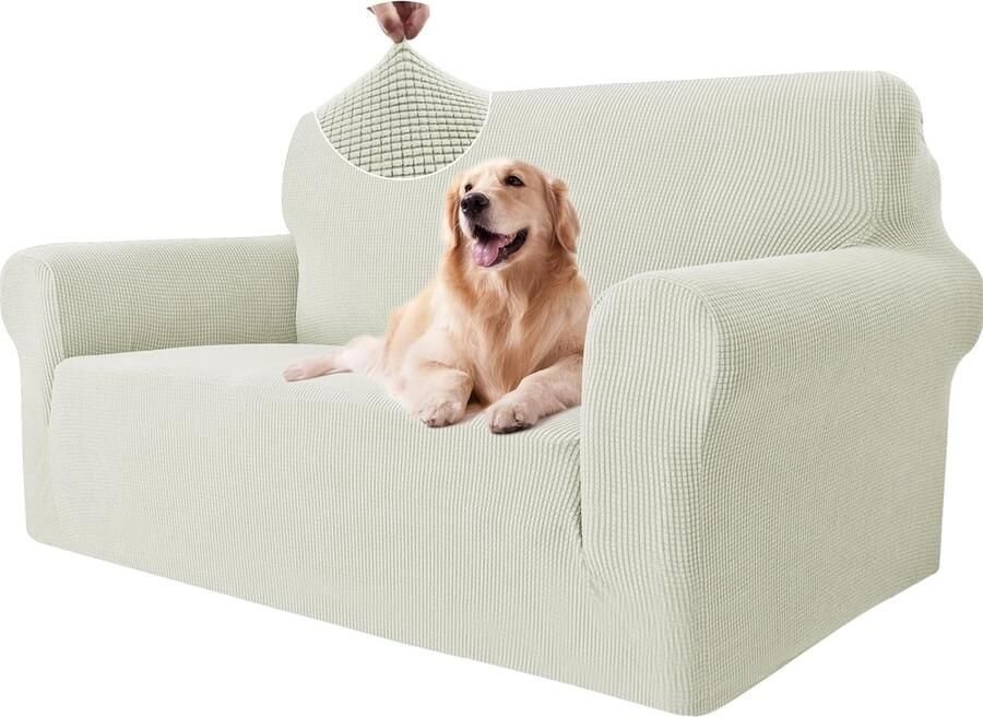 Stretch Bankhoes 2 Zits Elastische Bankhoezen Voor Woonkamer Universele Rekbare Armsteun Sofahoes Krasbestendig Meubelhoes Voor Bank Natuurlijk Wit