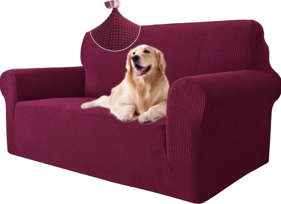 Stretch Bankhoes 2 Zits Elastische Bankhoezen Voor Woonkamer Universele Rekbare Armsteun Sofahoes Krasbestendig Meubelhoes Voor Bank Bordeaux