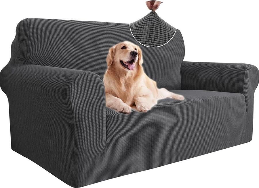 Stretch Bankhoes 2 Zits Elastische Bankhoezen Woonkamer Universele Rekbare Armsteun Sofahoes Krasbestendig Meubelhoes Donkergrijs