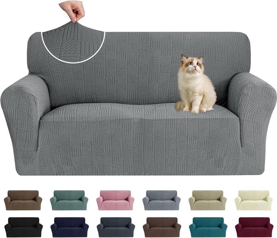 Stretch Bankhoes 2 Zits Elastische Sofahoes voor Woonkamer 1 stuk Lichtgrijs Vuilafstotend