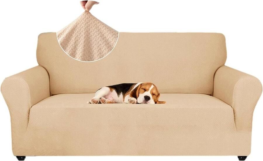 Stretch Bankhoes 2 Zits Elastische Sofahoes voor Woonkamer Universele Bankhoezen met Rekbare Armsteun Krasbestendige Meubelhoes voor Bank Beige