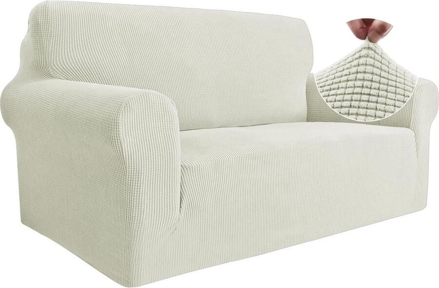 Stretch Bankhoes 2 Zits Elastische Sofahoezen 1 Stuks Natuurlijk Wit
