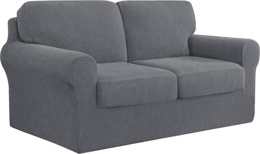 Stretch bankhoes 2-zits met aparte kussens en rugleuningen Stijlvolle jacquard spandex Meubelbeschermer Woonkamer Lichtgrijs