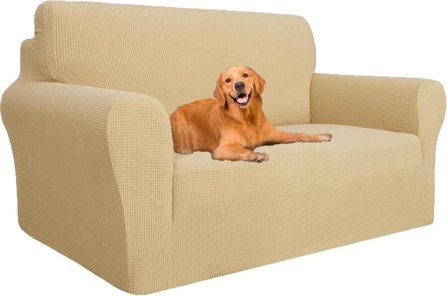 Stretch Bankhoes 2 Zits Universale Sofahoes Geschikt voor Huisdieren 1 Stuk Beige