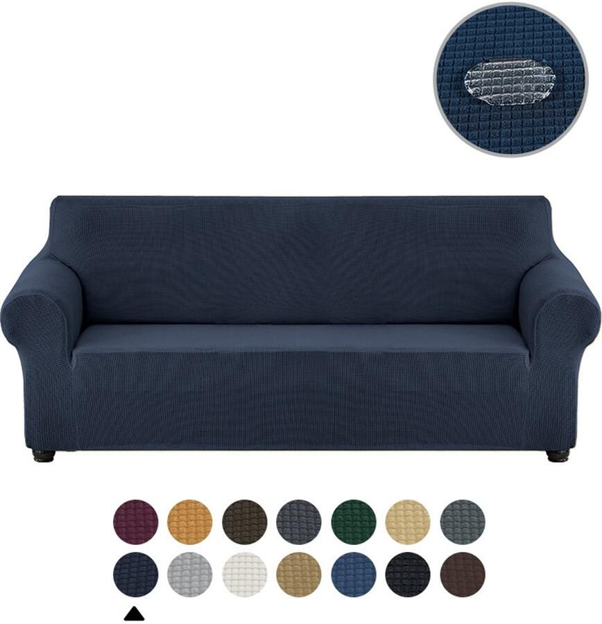 Stretch bankhoes 3 kussens huisdiervriendelijk (78-94 inch) meubelbeschermer voor bank met elastische onderkant veilig voor kinderen en honden jacquard klein geruit (groot marineblauw)