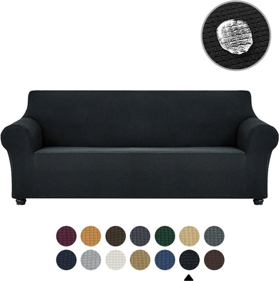 Stretch bankhoes 3 kussens huisdiervriendelijk (78-94 inch) meubelbeschermer voor bank met elastische onderkant veilig voor kinderen en honden jacquard klein geruit (groot zwart)